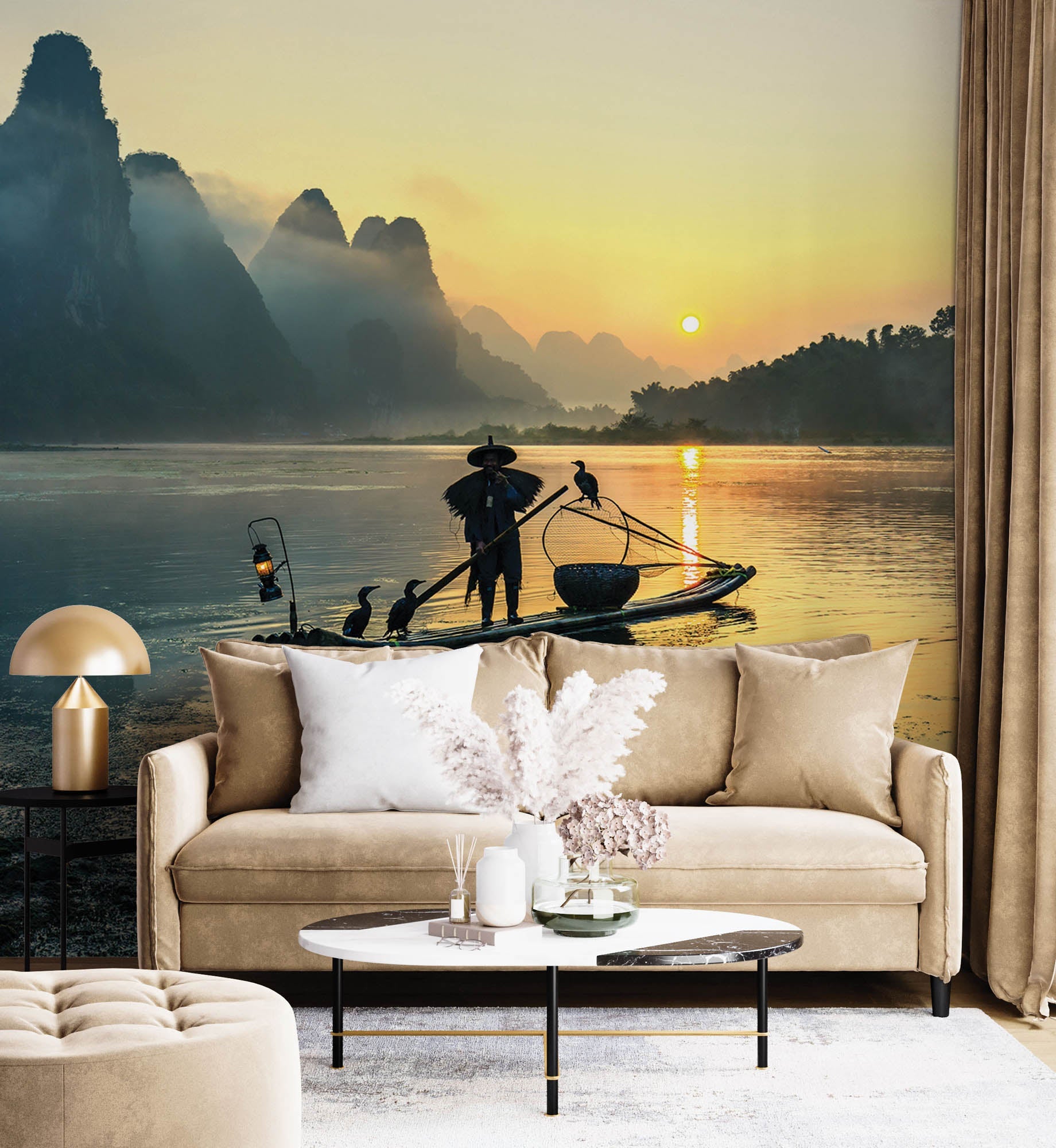 Pêcheur sur un bateau en bambou - LW00054