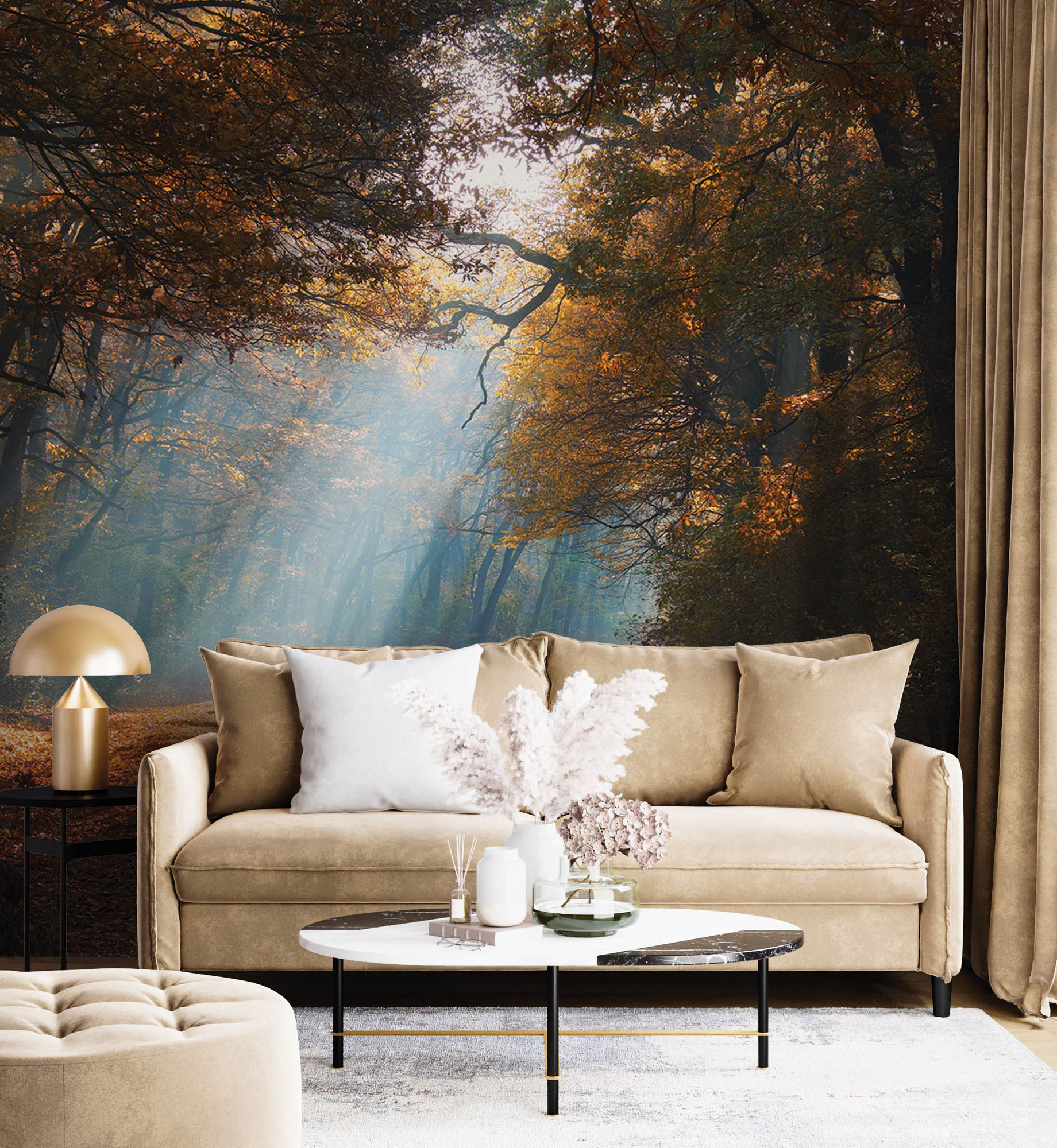 Een weg door mistig herfstbos - LW00259