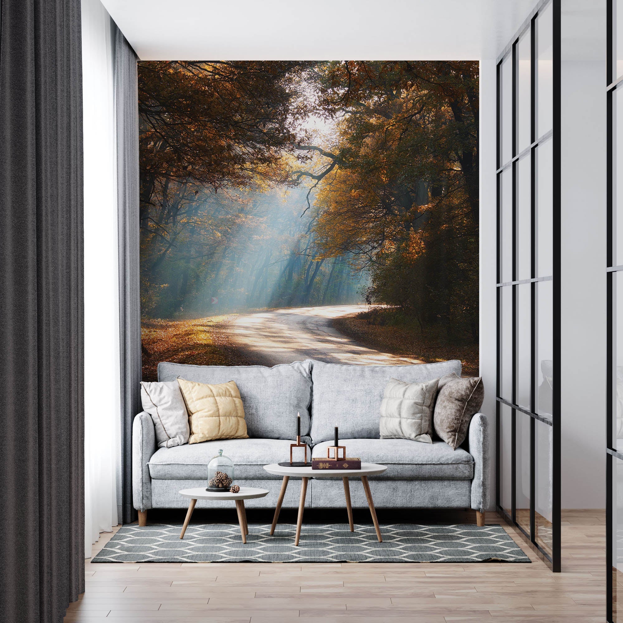 Een weg door mistig herfstbos - LW00259