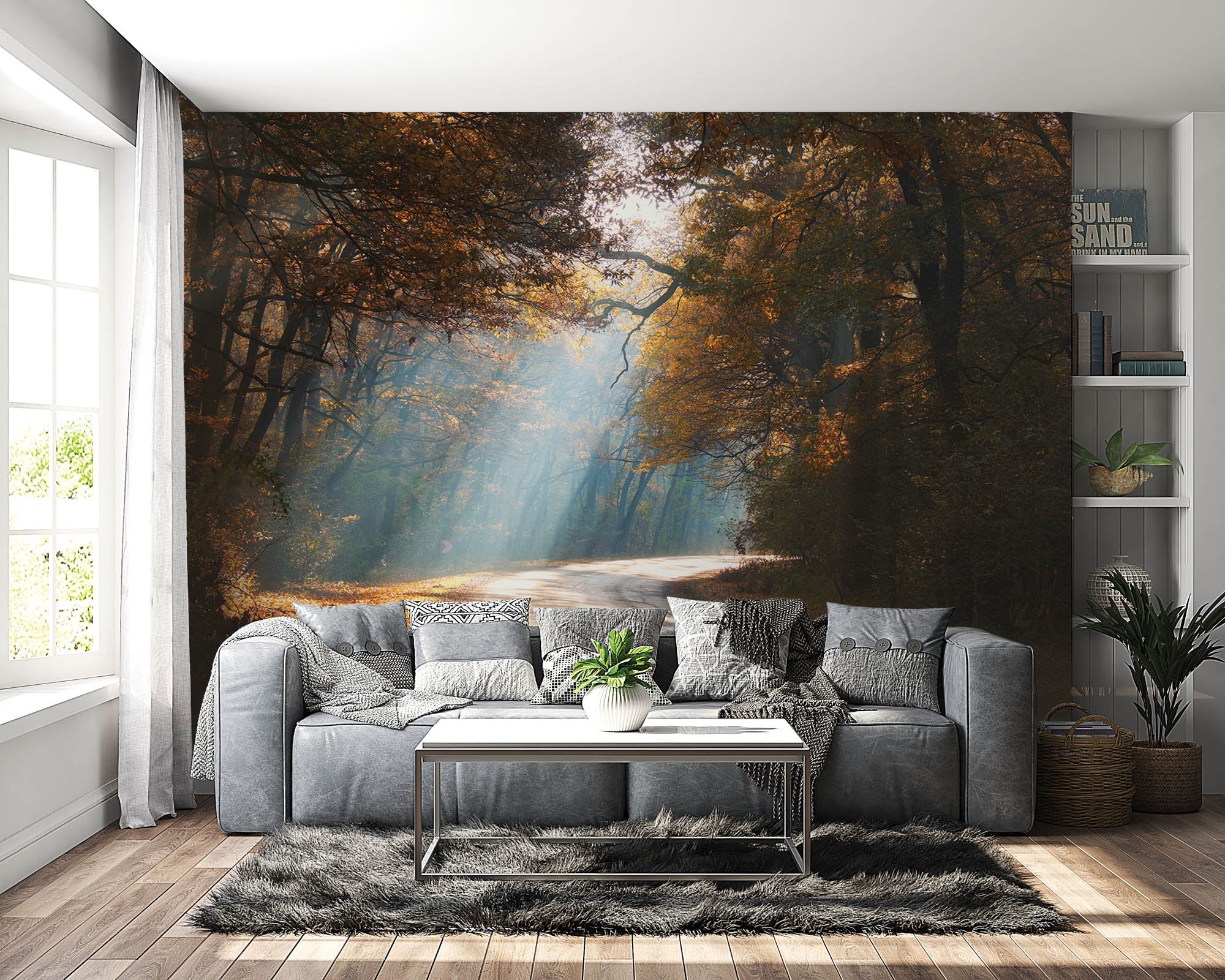 Een weg door mistig herfstbos - LW00259