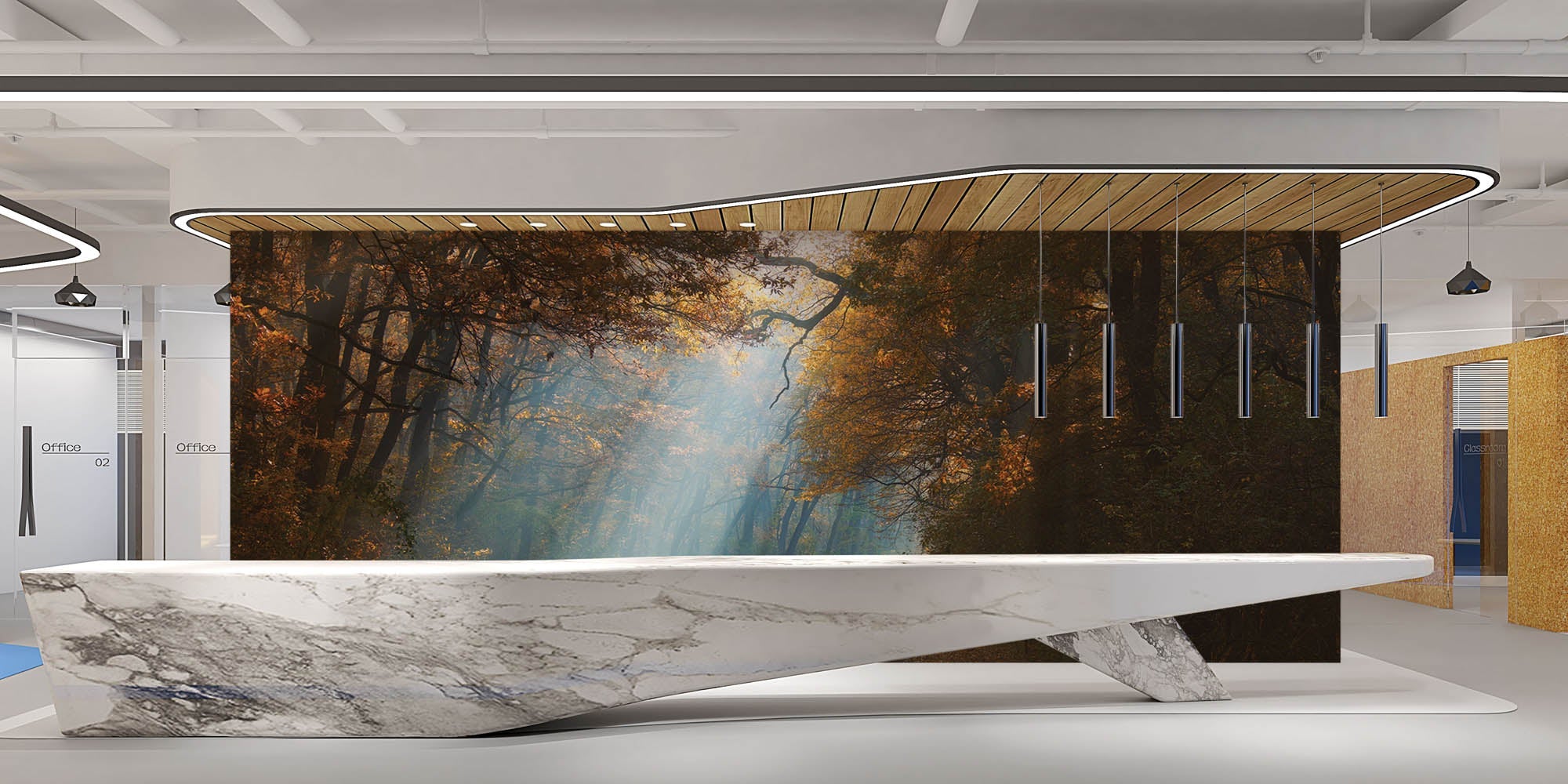 Een weg door mistig herfstbos - LW00259