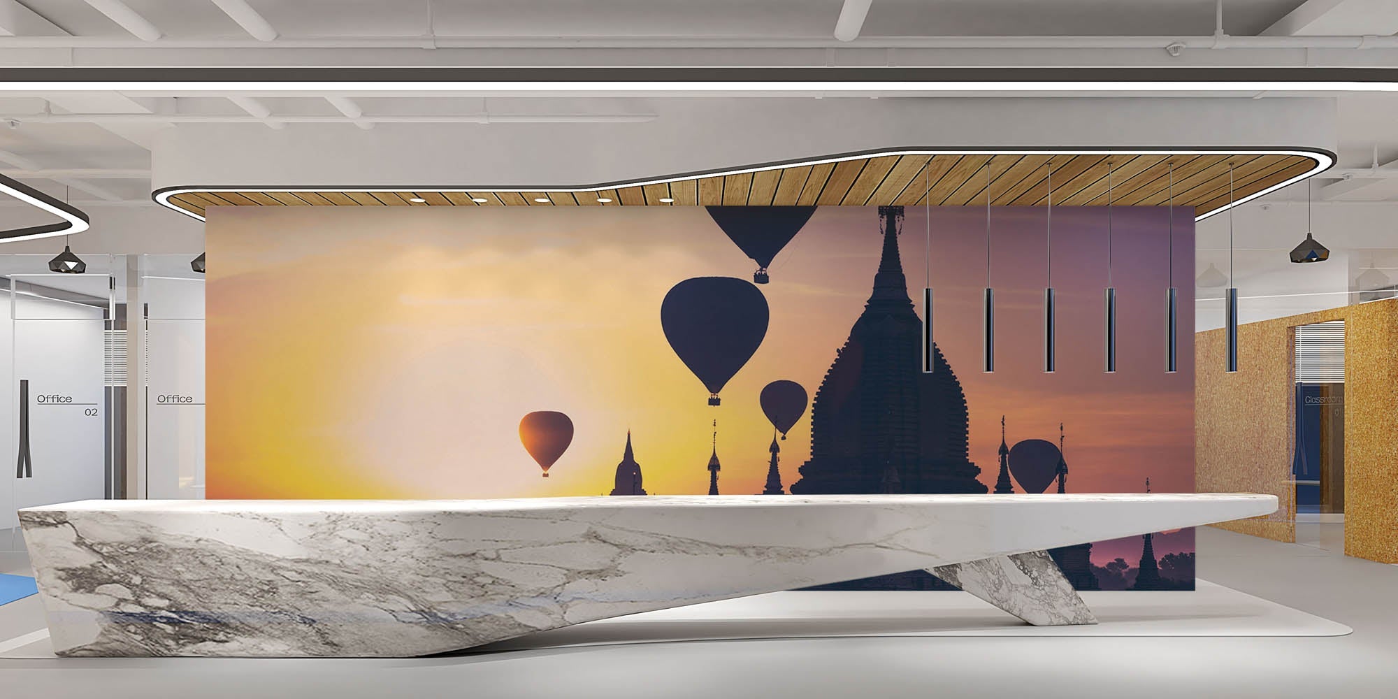 Silhouetten van Luchtballonnen bij een Boeddhistische tempel - LW00061