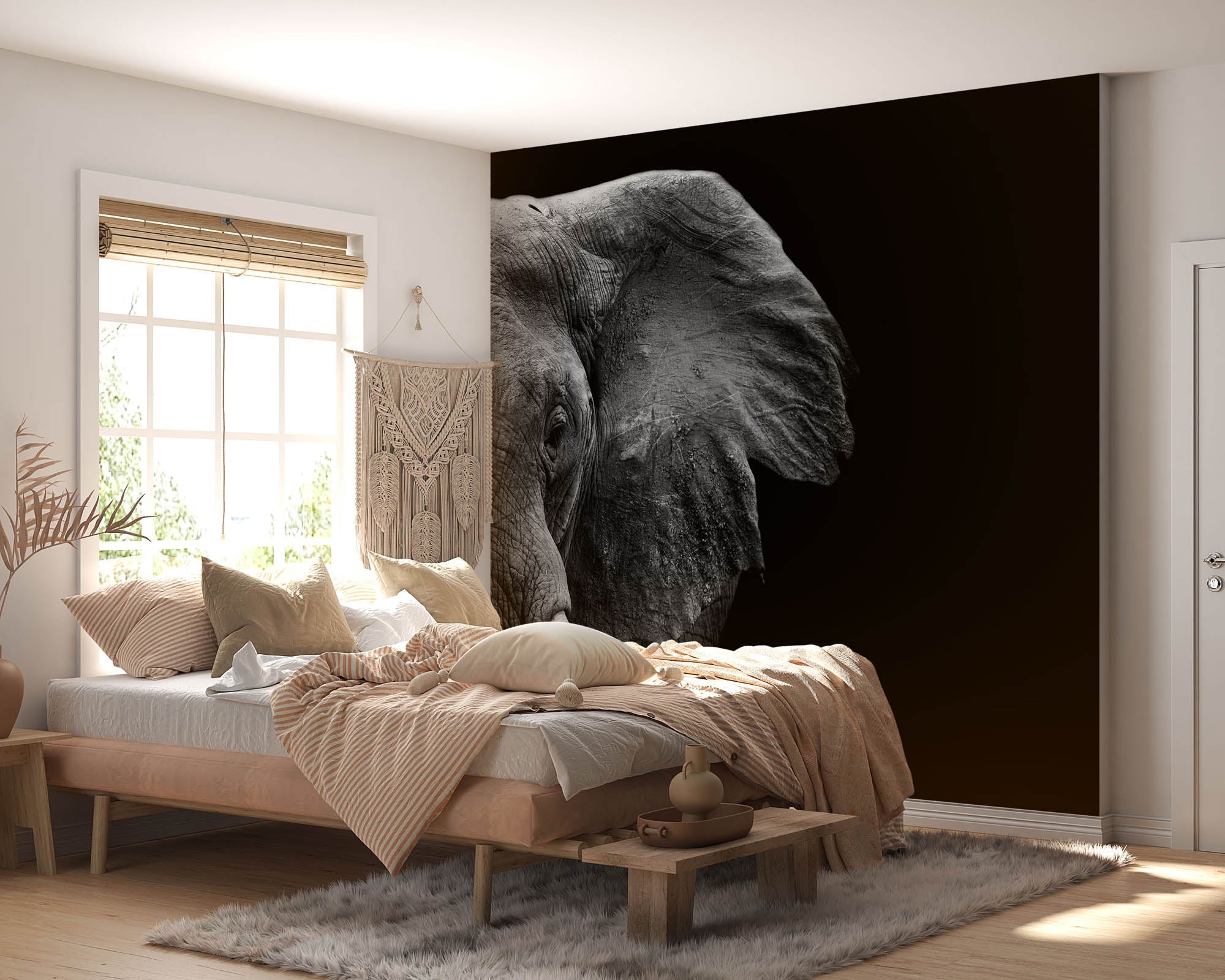 Half beeld van olifantenhoofd in zwart-wit - LW00231