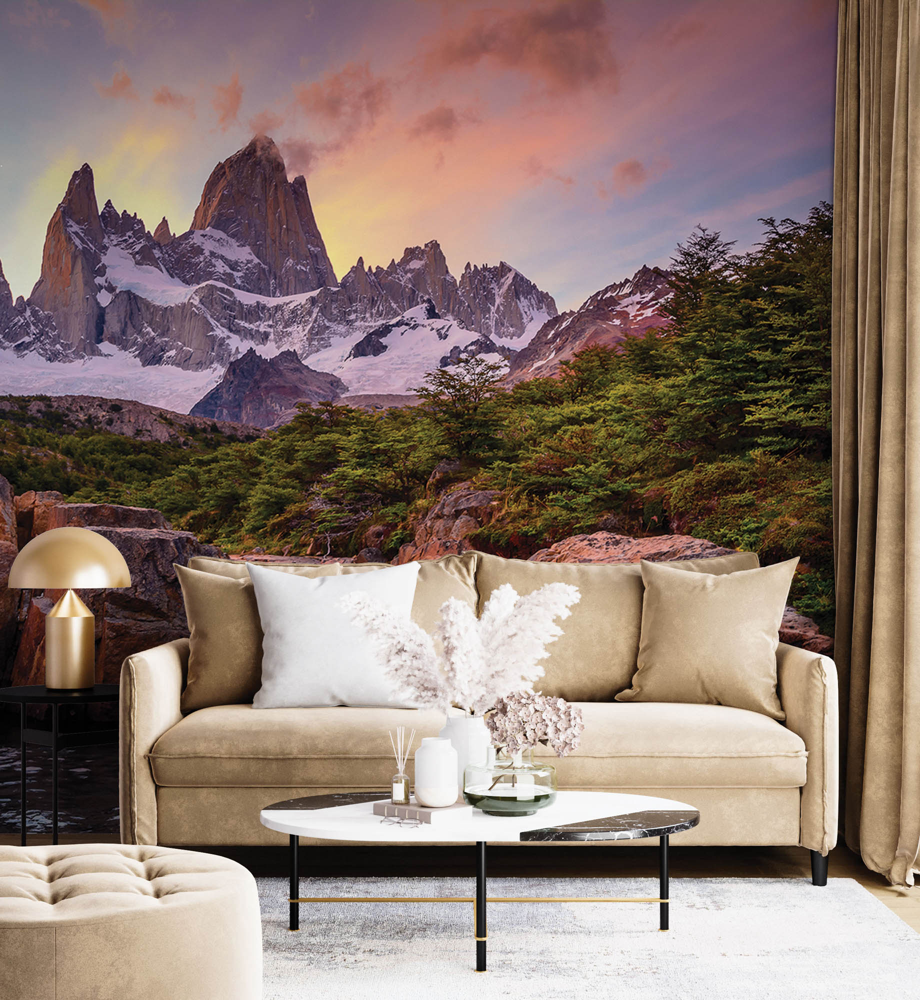 Besneeuwde bergtoppen met waterval - LW00274