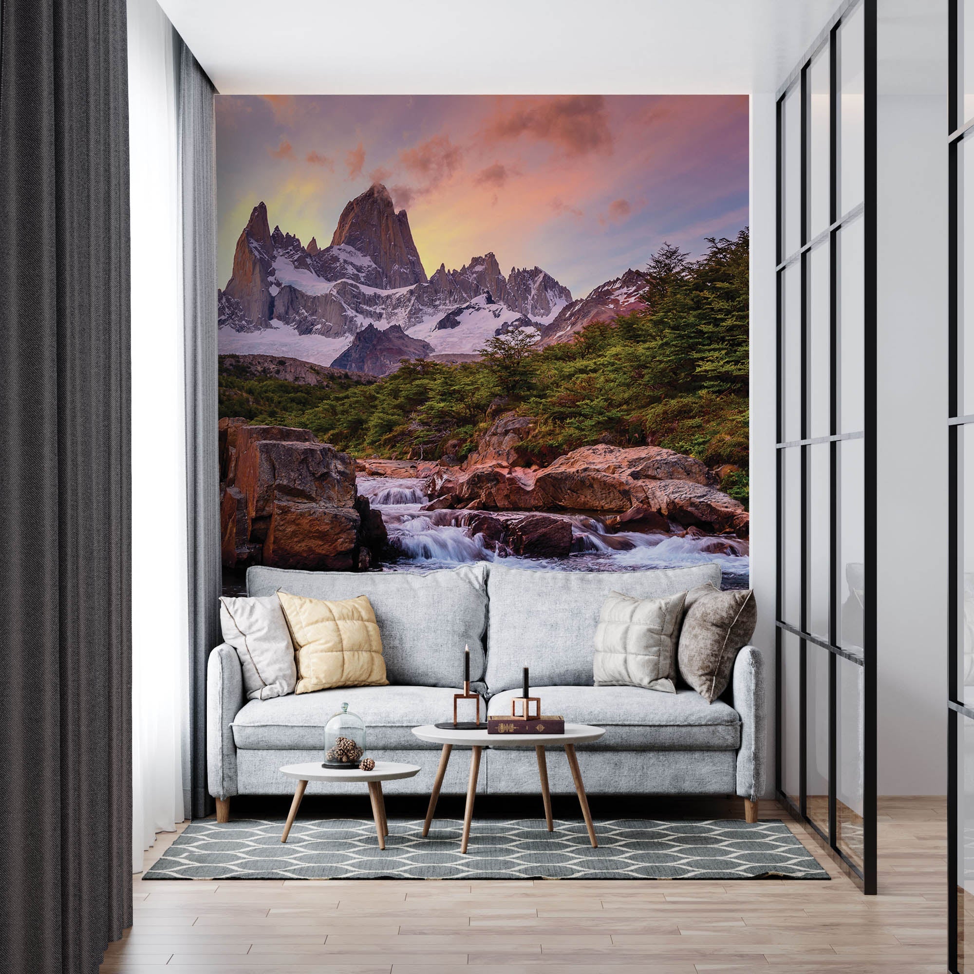 Besneeuwde bergtoppen met waterval - LW00274