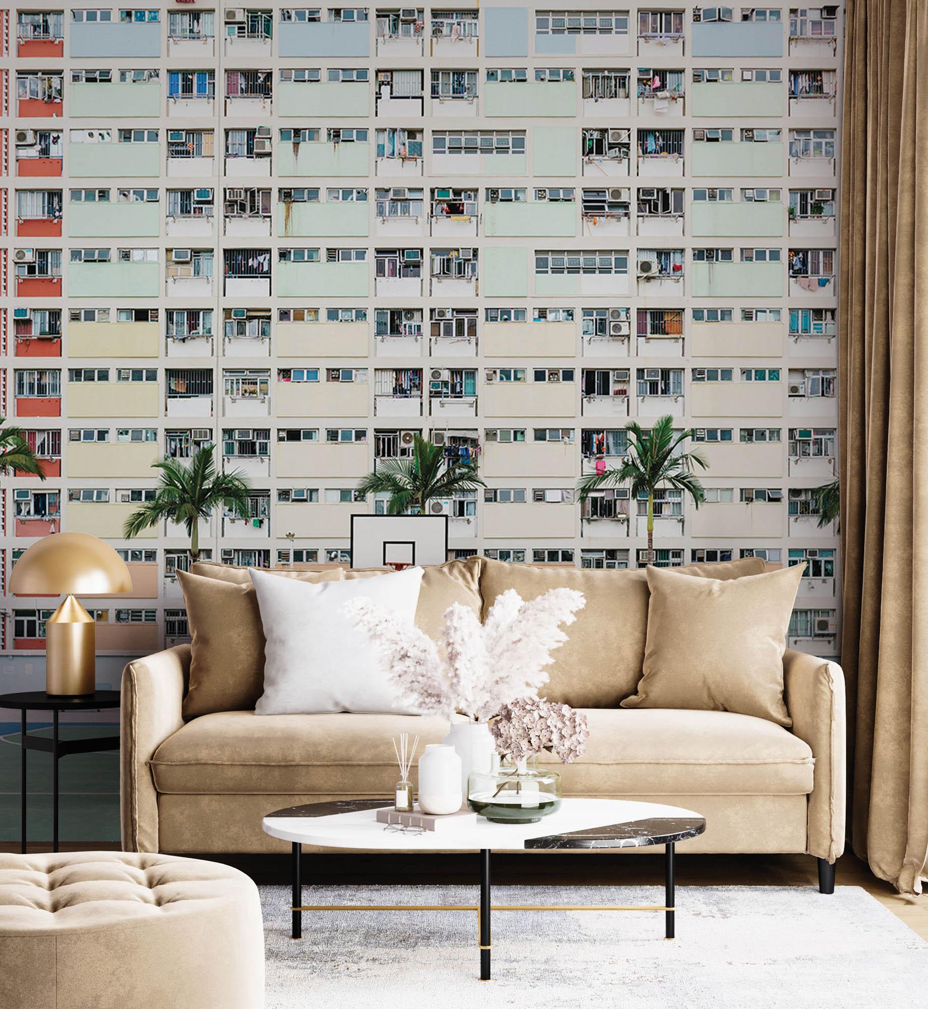 Terrain de basket en tons pastel - LW00431