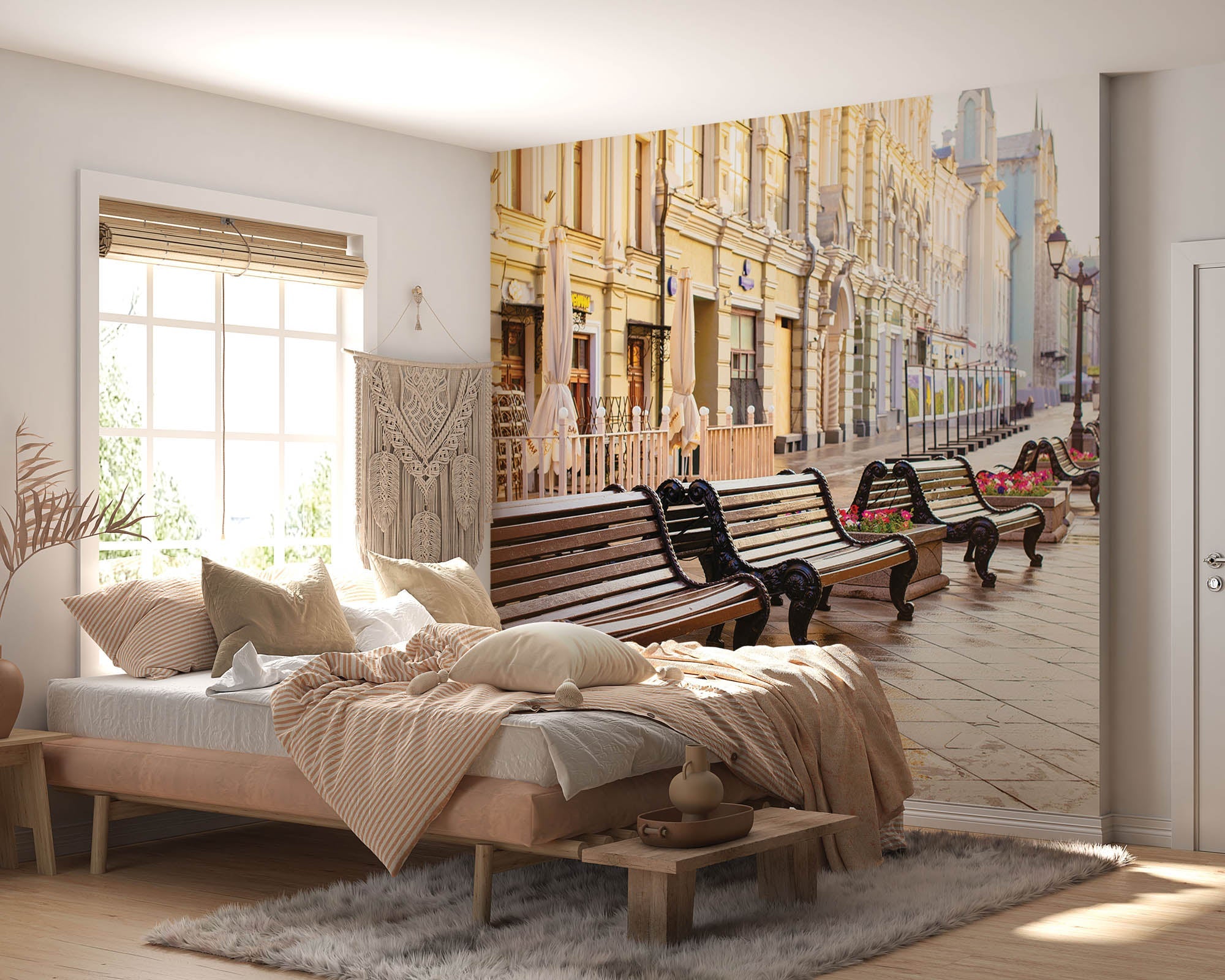 Lege straat met vele bankjes in Moskou - LW00376