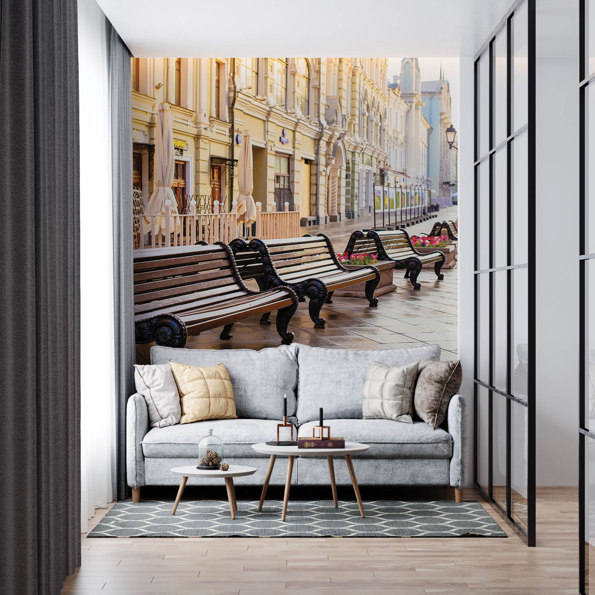 Lege straat met vele bankjes in Moskou - LW00376