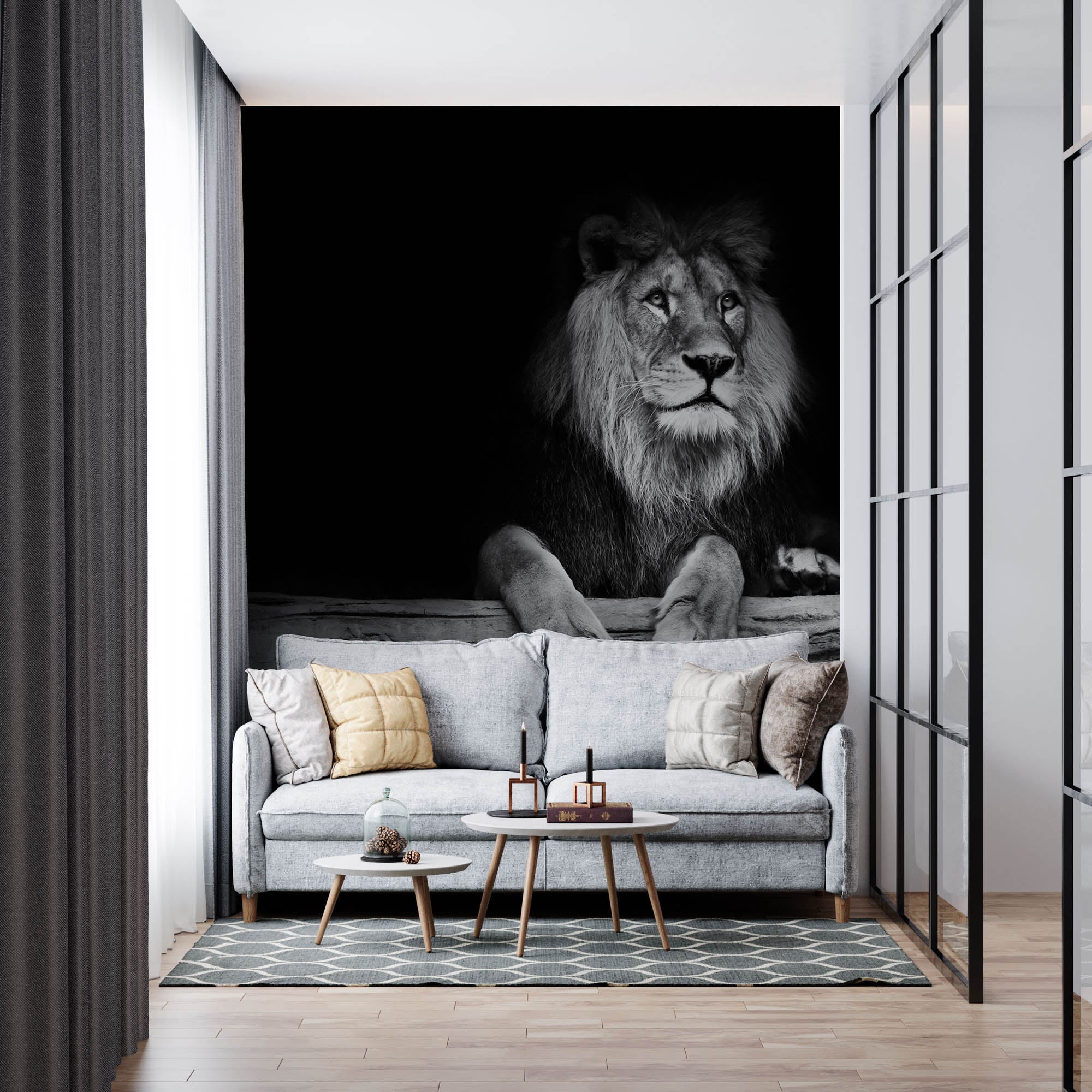 Leeuw hangend over houten balk - LW00236