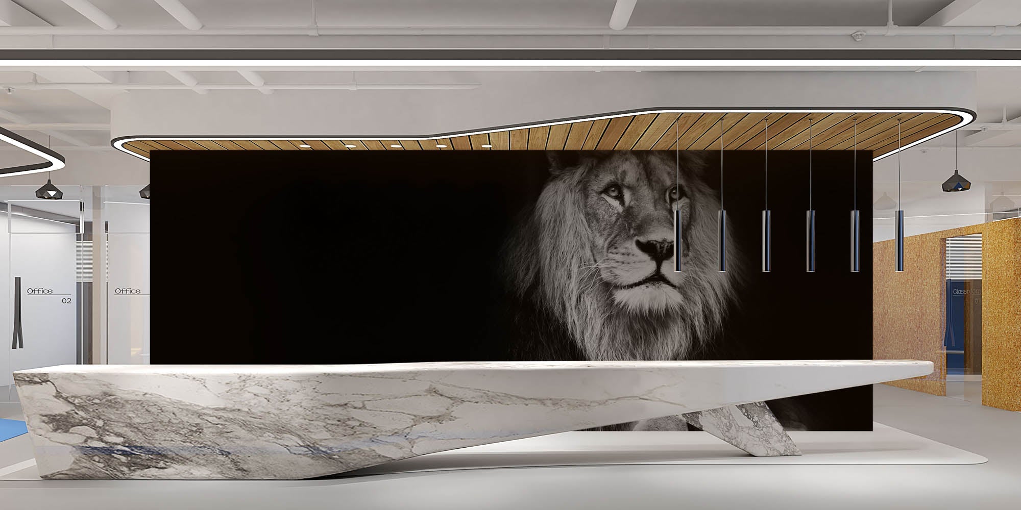 Leeuw hangend over houten balk - LW00236