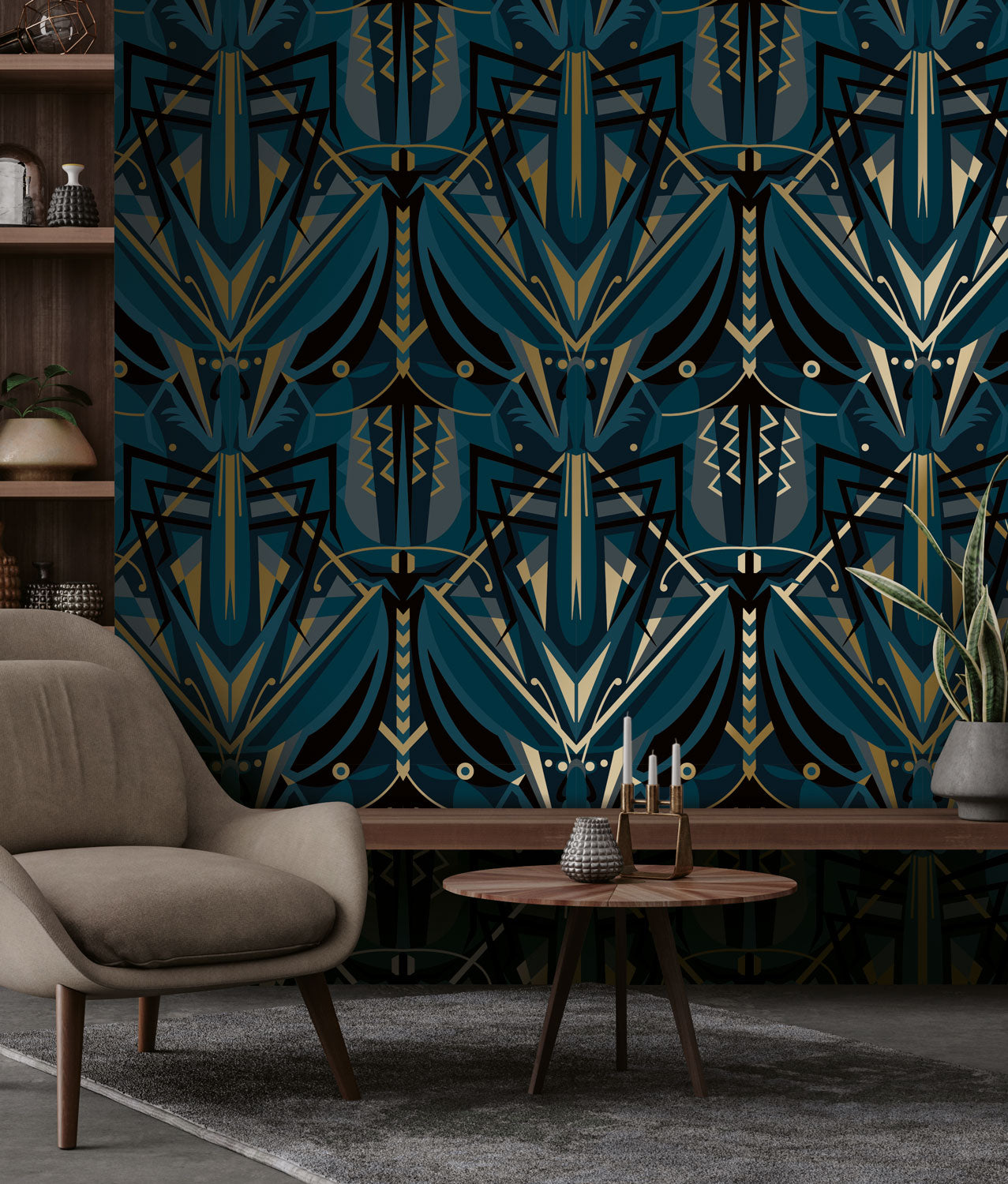 KEK Amsterdam Gold Metallic Grasshopper Blauw MW-004 Behang