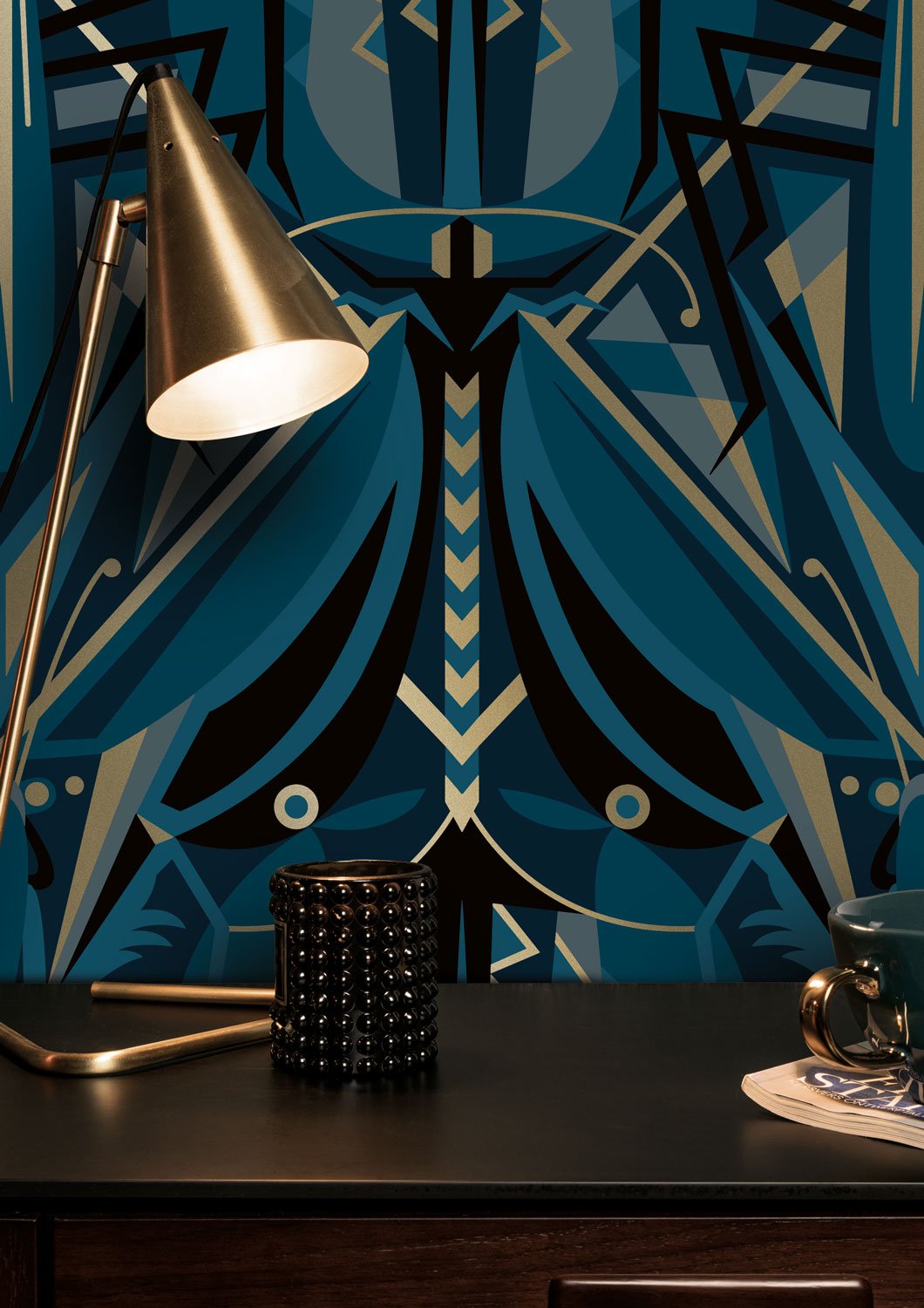 KEK Amsterdam Gold Metallic Grasshopper Blauw MW-004 Behang