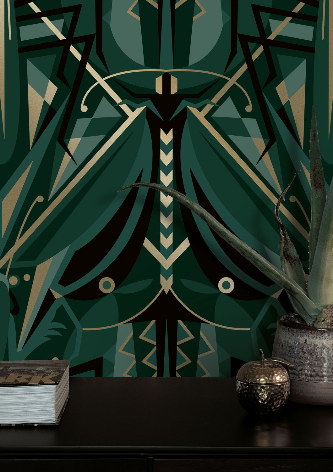 KEK Amsterdam Gold Metallic Grasshopper Groen MW-005 Behang