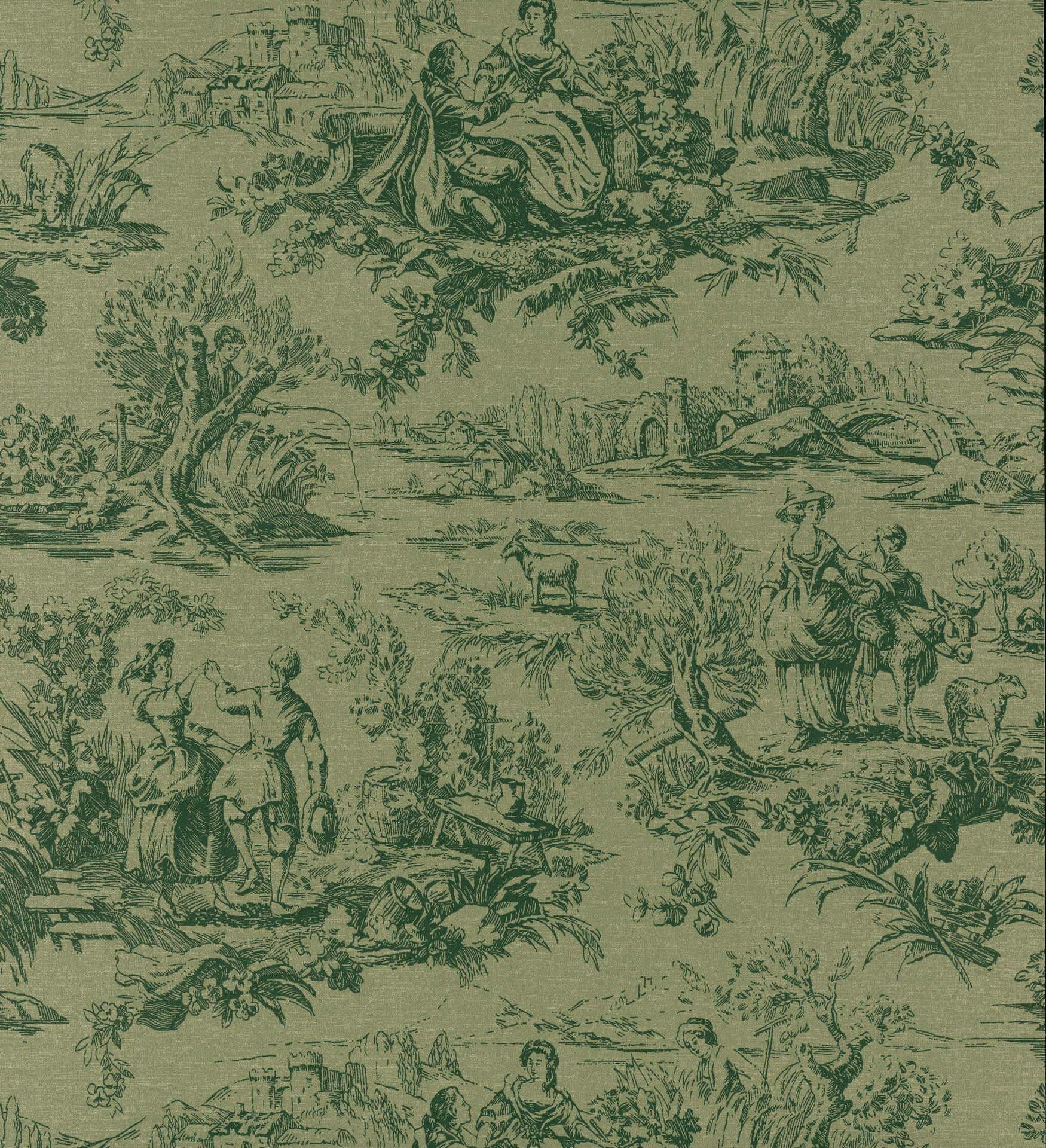 Little Green National Trust III Lovers' Toile Dark Brunswick Green Behang