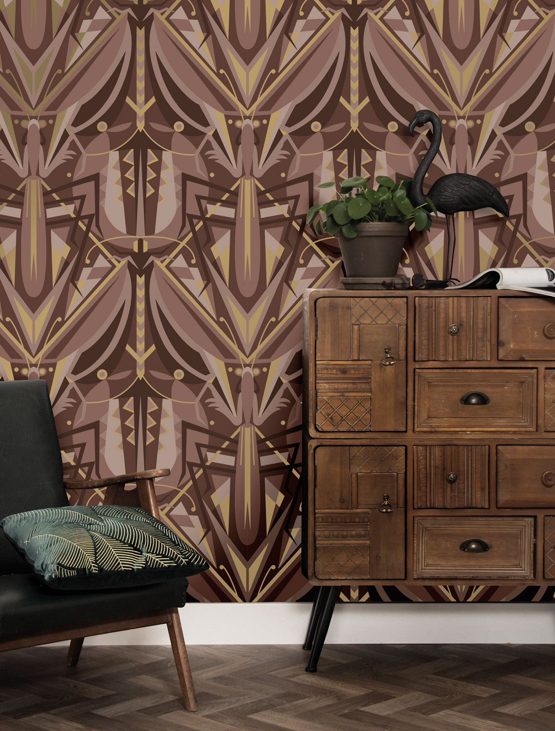 KEK Amsterdam Gold Metallic Grasshopper Taupe MW-006 Behang