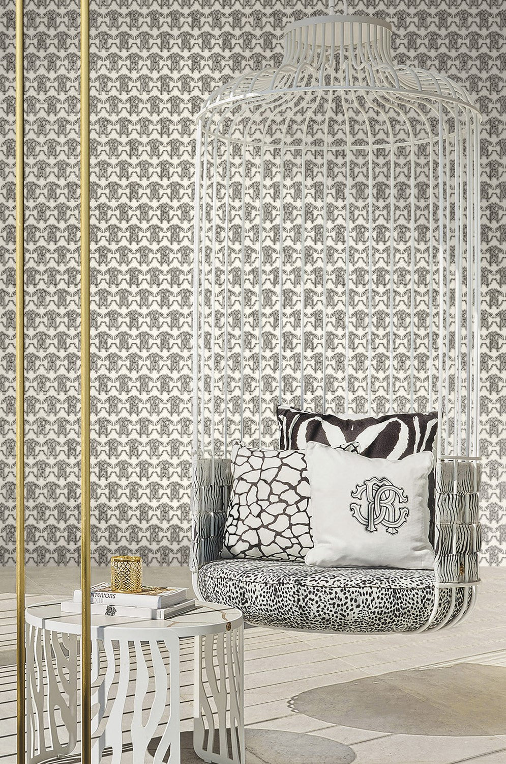 Roberto Cavalli 9 - Logo Wit/Zwart - 21034 Behang