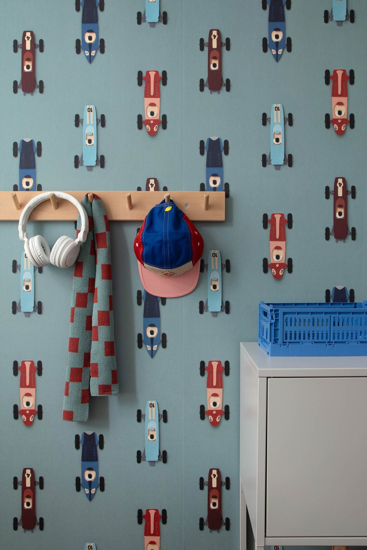 Studio Ditte Raceauto Blauw Behang